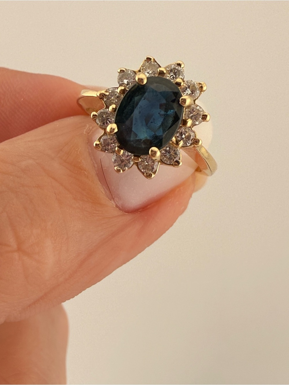 Magic-Glo Natural Sapphire Diamond Cluster Ring 14K Gold Size 5 vintage ring